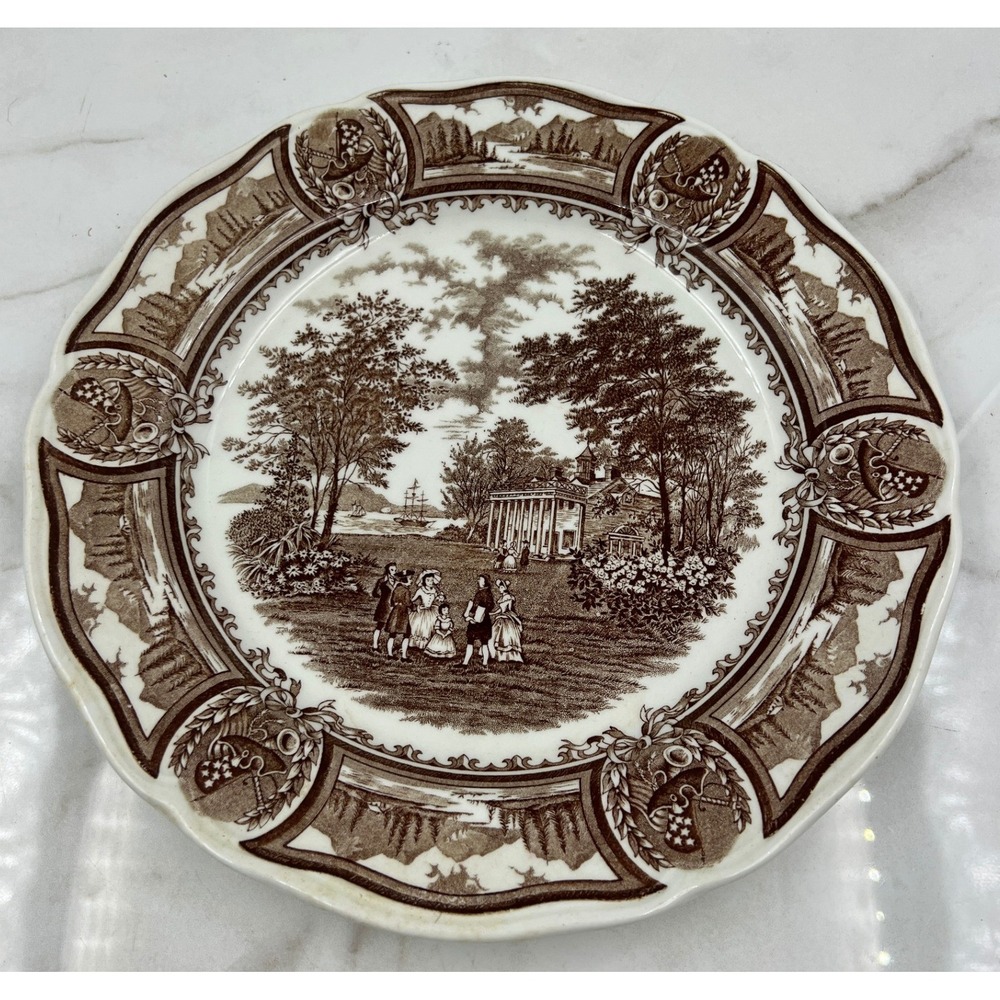J&G Meakin Americana Brown Transferware 10 Inch Dinner Plate Style House England